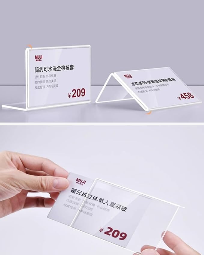 Self Adhesive Label Holder Acrylic Price Tag Displays Sign Holder L-Shape Table Top Sign Stand 10 Pack (90*30mm/3.54*1.18inches)