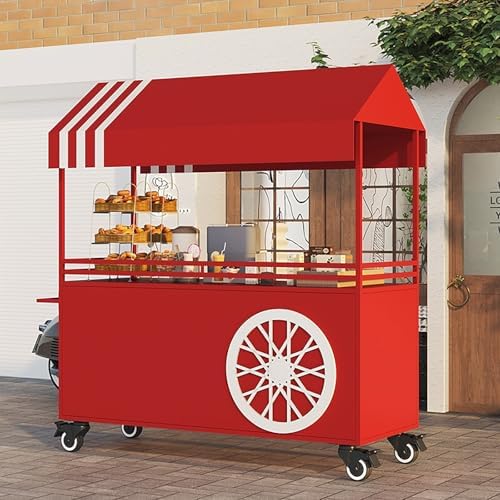 Portable Street Food Cart, Mobile Vendor Stall for Outdoor Events, Commercial Iron Market Cart, Creative Food Vendor Trailer (Pink, L140cm/55in)