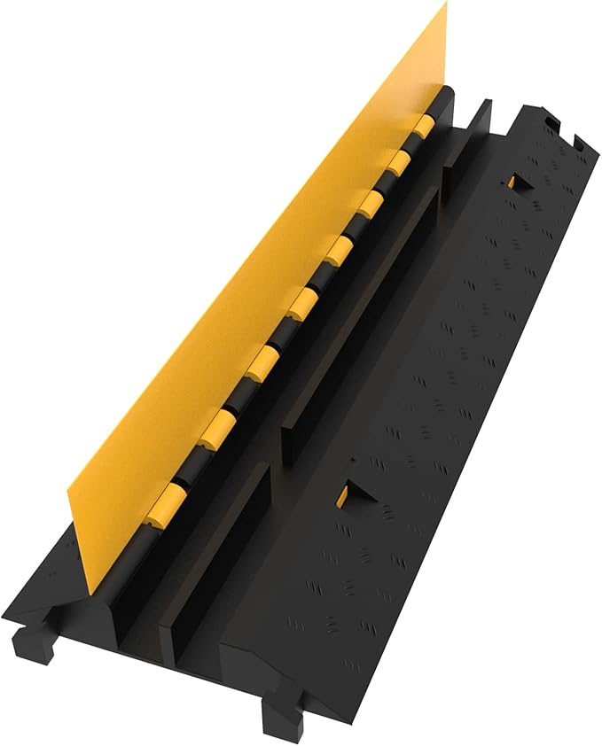 VEVOR 4 Pack Rubber Cable Protector Ramp 2 Channel Heavy Duty 66,000LB Load Capacity Cable Wire Cord Cover Ramp Speed Bump Driveway Hose Cable Ramp Protective Cover