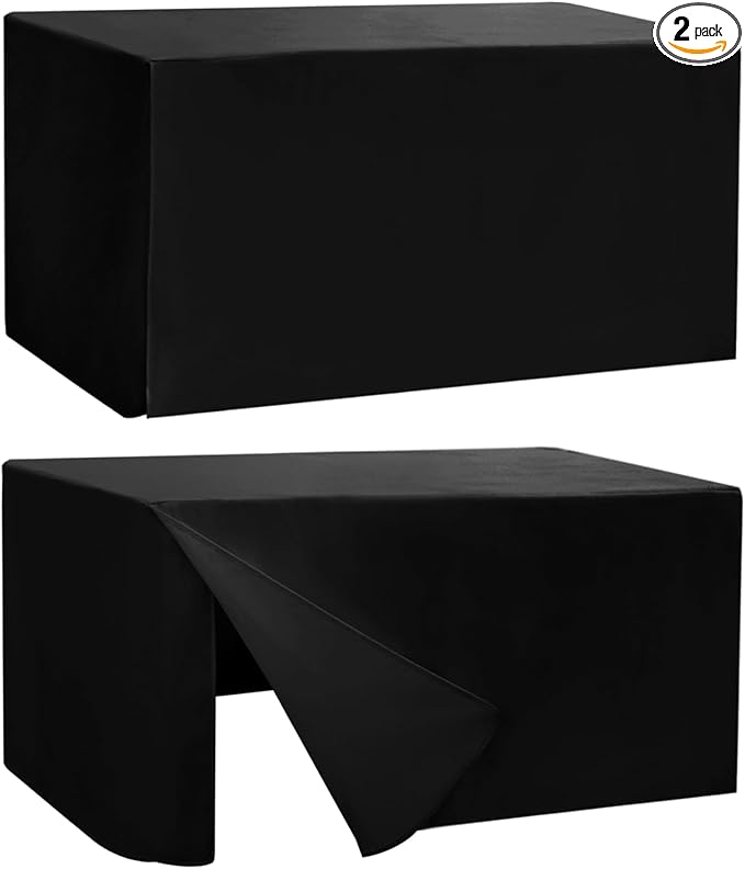 HolidayIdeas Fitted Table Covers - 96 x 30 Inch - 2 Pack Rectangle Tablecloths, Versatile Polyester Fabric Table Cloth for Parties, Holiday Dinner, Trade Show (Black)