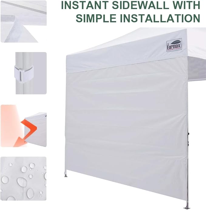 Eurmax USA Instant Canopy SunWall 10FT Pop Up Canopy Wall Sidewall with Horizontal Strap ONLY,1 Pack Sidewall(White)