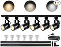 LED White Track Lighting Kit, 3CCT 10W Track Lights 3000K/4000K/6000K Adjustable with 6.56FT H-Type Track Rails 6PCS Ceiling Spotlight Fixture with Replaceable GU10 Bulbs