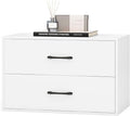 GOFLAME Stackable 2-Drawer Dresser, Wood Horizontal Storage Organizer with Metal Handle & Smooth Sliders, Lateral File Cabinet with Anti-tilt Kit for Bedroom Office, White