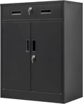 BESFUR 36" H Metal Cabinet with Lockable Drawer and 2 Lockable Doors, Black Locking Cabinet with Adjustable Shelf, Lockable Storage Cabinet for Home Office, Garage,School, Warehouse, Utility Room
