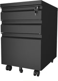 3 Drawer File Cabinet with Lock, Mobile Metal Filing Cabinet on Wheels, Under Desk Small Filing Cabinet for Home Office Storage, Letter/Legal/A4 Drawer Organizer with Anti-Tip Wheels (Black)