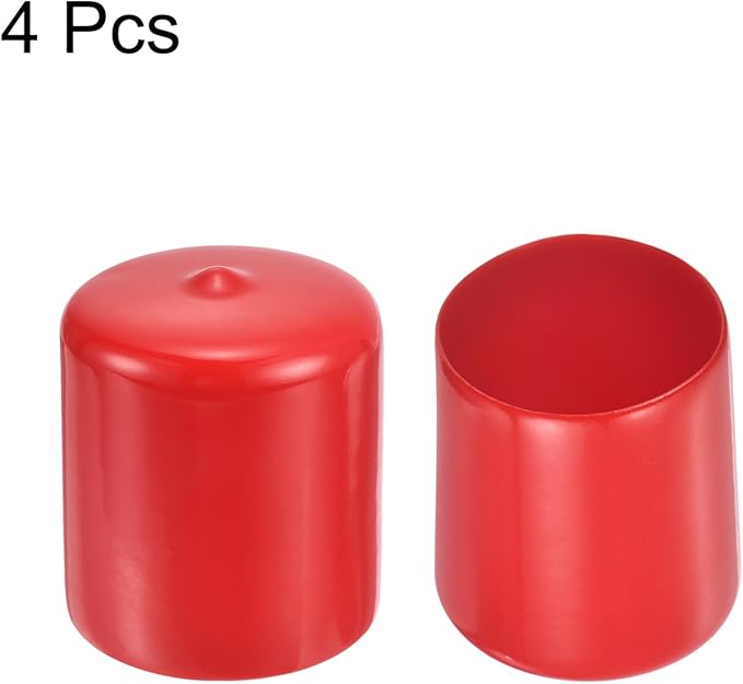 uxcell 4pcs Rubber End Caps 1 7/16"(37mm) ID Vinyl Round End Cap Cover Screw Thread Protectors Red, 30mm Height