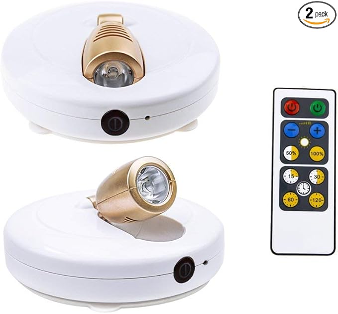 HONWELL LED Spotlight Wireless Accent Lights 2 Pack Battery Powered Warm White Puck Lights with Remote,Under-Cabinet Light Indoor Closet Light with Rotatable Head,Picture Light for Paintings