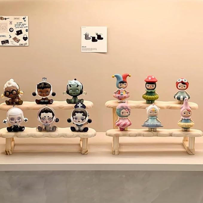 Double Deck Wooden Display Riser Stand, Minifigures Doll Model Organizer Stand,Small Plant Perfume Jewelry Storage Rack for Desktop Window Sill Bar