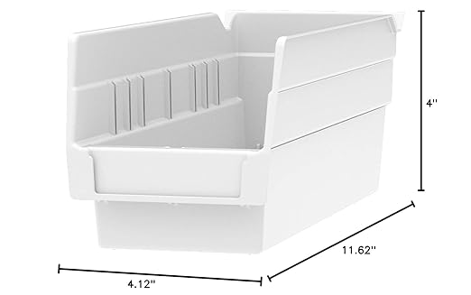 Akro-Mils 30120 12-Inch by 4-Inch by 4-Inch Plastic Nesting Shelf Bin Box, White, Case of 24