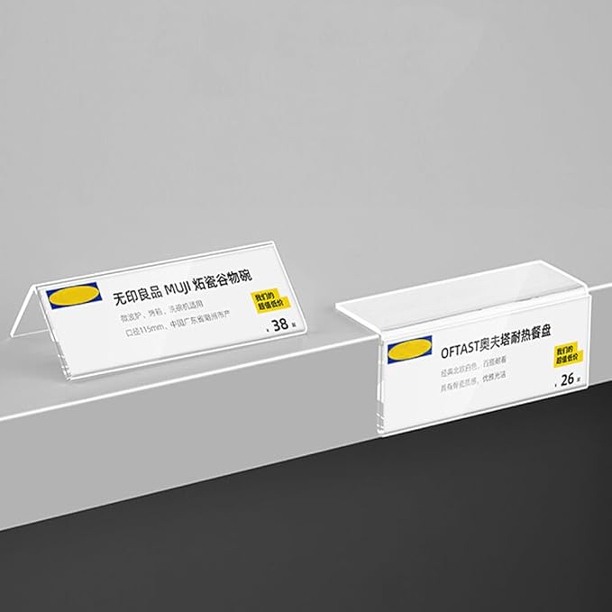 Self Adhesive Label Holder Acrylic Price Tag Displays Sign Holder L-Shape Table Top Sign Stand 10 Pack (90*55mm/3.54*2.17inches)