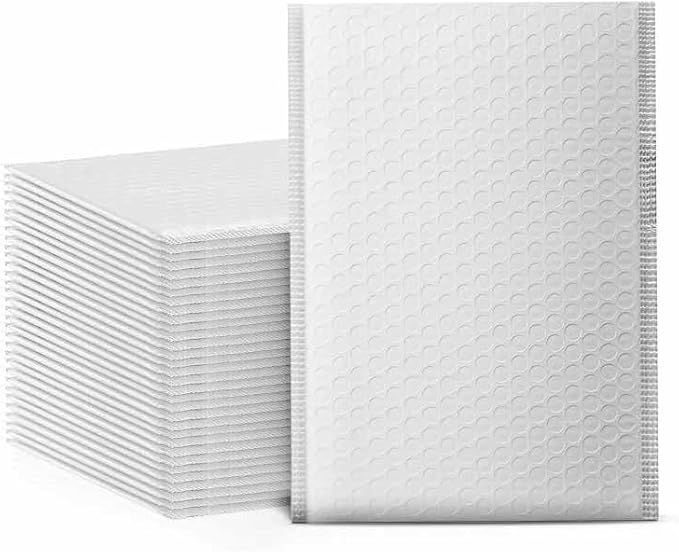 25-Pack 7.25x11.25" White Poly Bubble Mailers, Padded Shipping #1 Envelopes Self Seal Tear Resistant Lightweight Mailing Bags for Small Business, Books, DVDs, Gifts