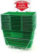 Only Hangers Shopping Basket Set of 12 Durable Red Plastic with Sign and Stand - Available in Black, Green, Blue, and Yellow (GREEN)