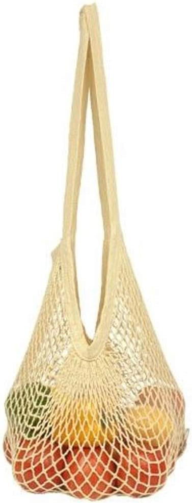 Portable Reusable Mesh Cotton Net String Bag Organizer Shopping Tote Handbag Fruit Storage Shopper New (Beige)