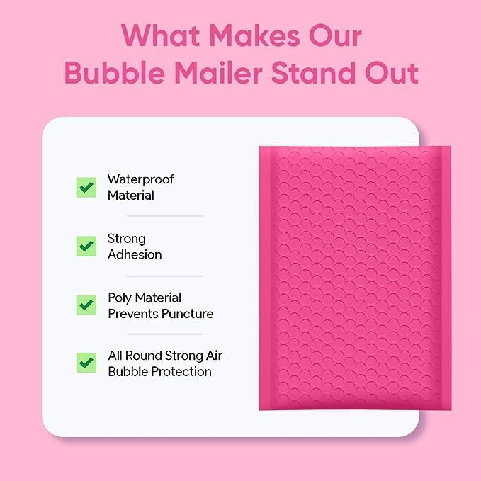 Hot Pink 14.25x20 Inch Poly Bubble Mailers #7 | Self Seal Large Padded Envelopes | Air Cushioned Bubble Mailer | Usable Size 14.25x19 Inch | Waterproof Lightweight Mailing Shipping Bags | 50 Pack Bulk