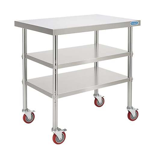 Stainless Steel Table with Wheels Stainless Steel Prep Table 24 x 30 Inch, NSF Commercial SS Metal Kitchen Prep Worktable for Restaurant Kitchen Garage Warehouse