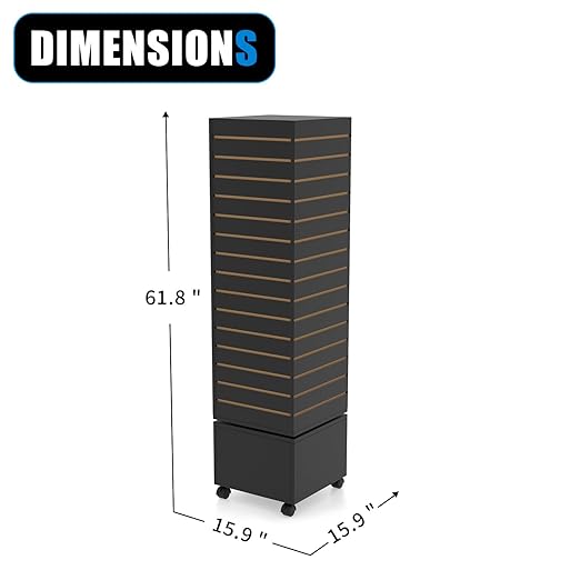 16”W * 16”D * 60”H Black Slatwall Tower - Rotating and Rolling - Slatwall Display Tower - Rotating Spinner Rack for Store Fixtures and Display Retail - Boutique, Home