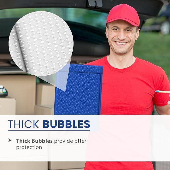 Royal Blue 10x13 Inch Poly Bubble Mailers |Self Seal Padded Envelopes for Thick books | Cushioned Bubble Mailer | Usable Size 9.5x13 Inch | Waterproof Lightweight Mailing Shipping Bags | 100 Pack Bulk