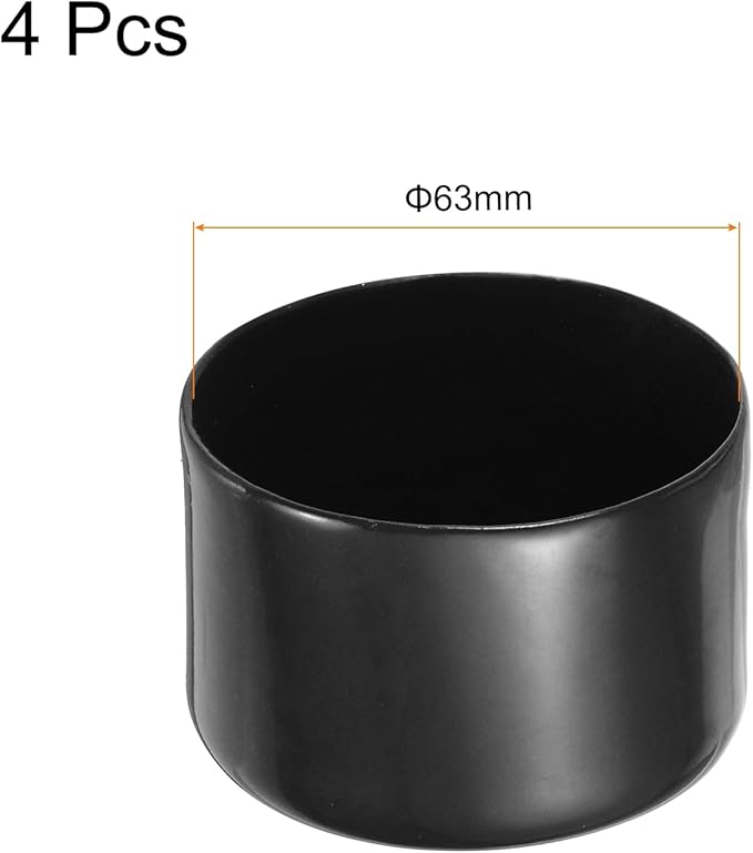 uxcell 4pcs Rubber End Caps 63mm(2 1/2 Inch) ID x 40mm(1 9/16 Inch) H Vinyl Round End Cap Cover Screw Thread Protectors Black, 40mm Height