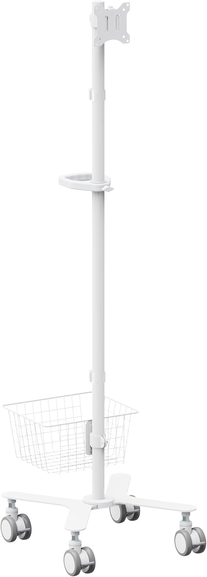 Mount Plus C09 Height Adjustable Mobile Medical Computer Monitor Display Cart with Wheels and Basket Storage | Medical Trolley for Hospital Clinic lab Beauty Salon | Pneumatic Mobile Workstation