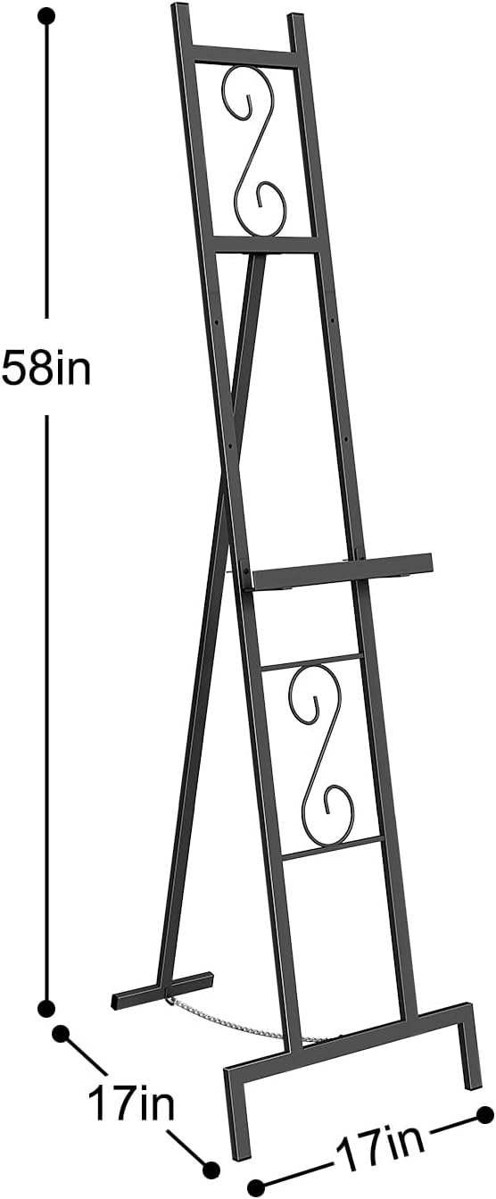 OUSHENG 2 Pack Easel Stand for Sign, Large Wedding Welcome Mirror Holder, Adjustable Free Standing Painting Rack with Chain Support for Display Poster Picture Frame Art, 17" x 17" x 58", Black