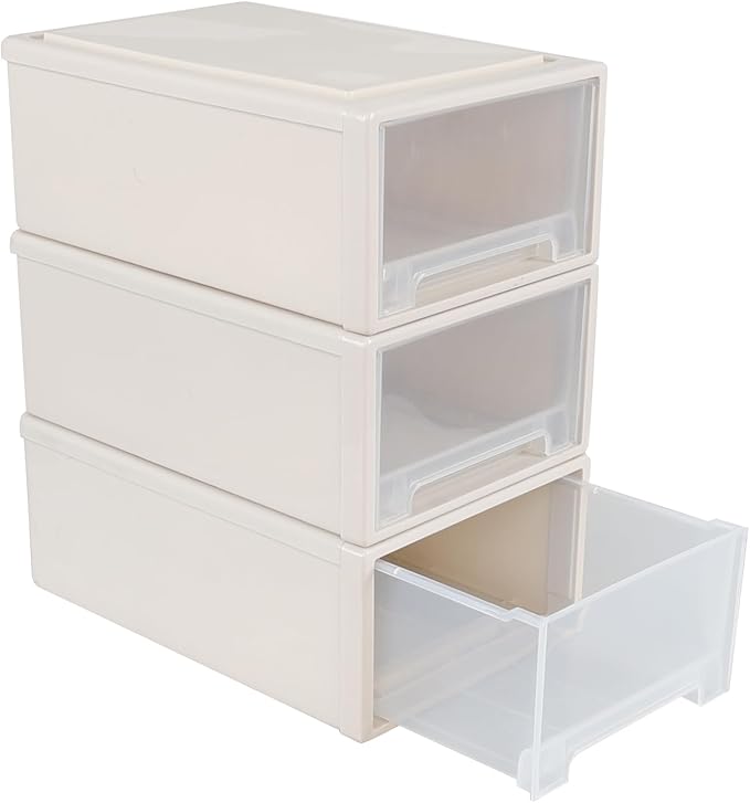 Readsky 12 Quart Plastic Stacking Storage Drawer, Plastic Storage Drawer Unit, 3 Packs