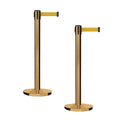 Montour Line MI650 Set of 2 Retractable Belt Barrier Stanchion, Cast Iron Base, Satin Brass Post (16 ft Yellow Belt)