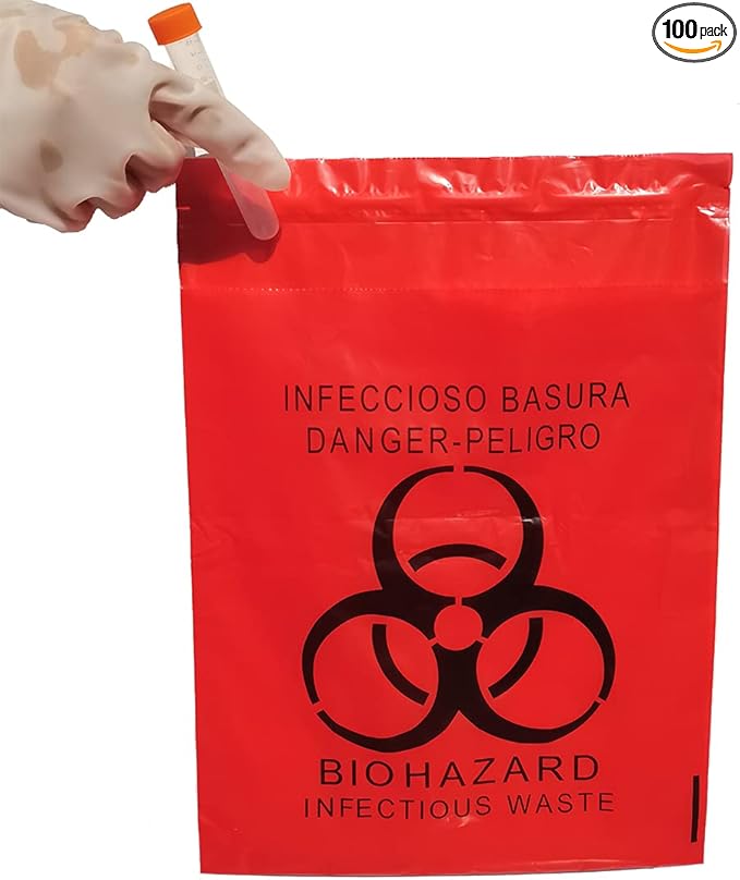 100pcs 11x15in/28x38cm Stick-On Biohazard Infectious Red Waste Bags (100pcs 11x15in/28x38cm)