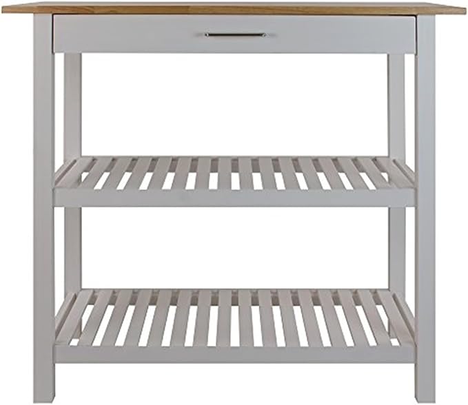 Island Oasis Solid Wood Kitchen Island with Drawer, Stainless Steel Towel Bar and Open Storage Multi-Purpose Prep Table for Home Kitchens Natural and White