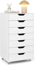 Giantex Drawers Cabinet Mobile Lateral Filing Organizer with 7 Drawers and Wheels Mobile Side Cabinet Chest for Home Office Storage Use 7-Drawer Dresser (19” x 16” x 34.5”, White)