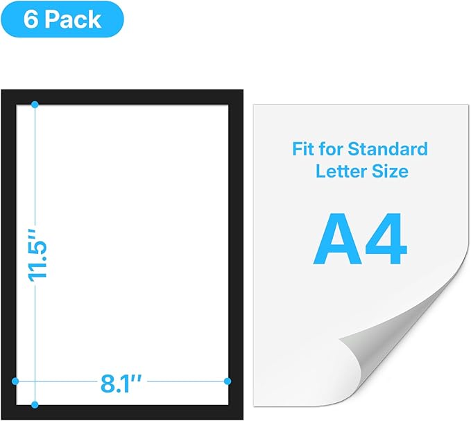 OWLKELA 6 Pack 8.5x11 Inch Magnetic Sign Holder‌, ‌Adhesive Frame‌ with Strong Magnet, ‌Magnetic ‌Document Sleeve‌ ‌for Office, School, Restaurant, Store