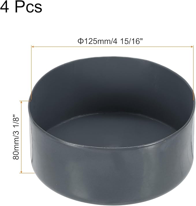 uxcell 4pcs Rubber End Caps 125mm(4 15/16 Inch) ID x 80mm(3 1/8 Inch) H Vinyl Round End Cap Cover Screw Thread Protectors Dark Grey