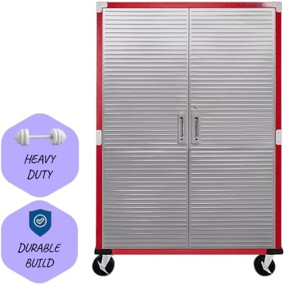 Heavy Duty Storage Solid Stainless Steel Cabinet with Lockable, Adjustable Shelf, Metal Garage Organizer (Red, 48" W x 18" D x 72" H)