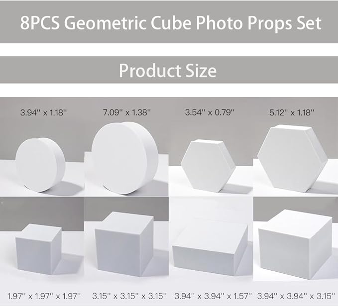 8PCS Geometric Cube Photo Props Set, Hard Foam Photography Background Props for Goods, Crafts, Lipstick, Jewelry, Cosmetics, Makeup Tools, Food (Pink)