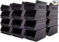 24 Pack Plastic Storage Bins, Hanging, Stackable, Storage Organizer Bin for Warehouses, Workshops 7-Inch x 4-Inch x 3-Inch, Black