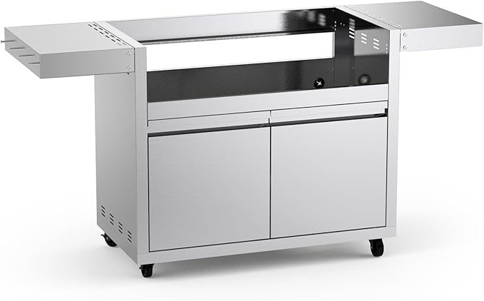 Stainless Steel Grill Cart for Hygrill 5-Burner Built-In Gas Grill, Outdoor Kitchen Island with Foldable Side Shelves and Storage Cabinet