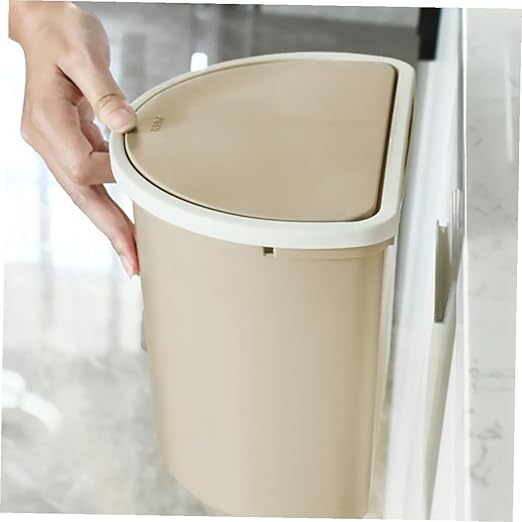 Hanging Wall-Mounted Trash Can Large Plastic Kitchen Waste Bin with Lid Practical Storage Container for Household Bedroom and Living Plastic Elegant Apricot Color