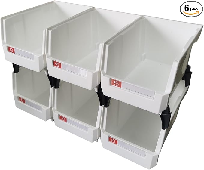 Storage Organizer Boxes,Wall Mount Storage Parts Rack,Stackable Shop Tool Bins for store Screws,Small Parts,Office Supplies and other Accessories White (6Pack-wh)
