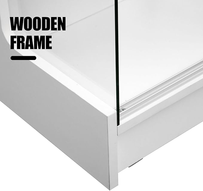 48" W x 22" D x 42" H - Retail Sales Counter with Adjustable Glass Shelves, Tempered Glass，White Laminated Particle Board, Locking Drawers