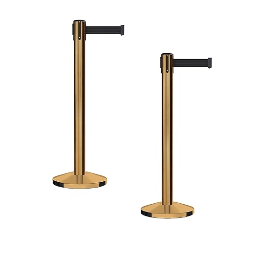 Crowd Control Warehouse CCW Series RBB-150 - Set of 2 Stanchion Retractable Belt Barriers - 16 Foot, Black Belt with Satin Brass Steel Post - Easy Assembly