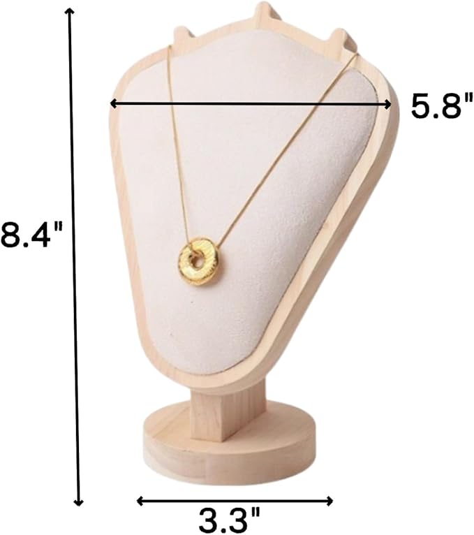 Natural Body Wood Necklace Display Stand with Beige Flannelette Soft Mat Necklace Holder Organizer Desktop Stand for Home Store Dresser-3.3"x5.8"x8.4"