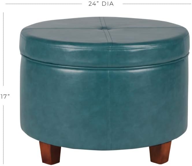 HomePop Round Leatherette Storage Ottoman with Lid, Teal