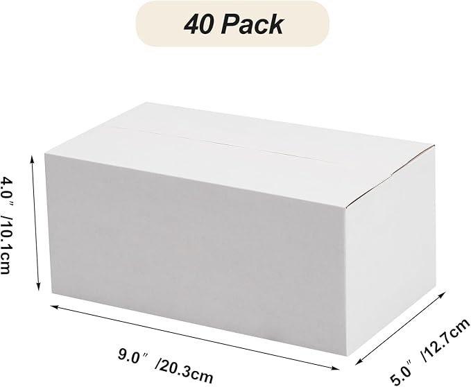 Calenzana 9x5x4 Shipping Boxes Set of 40, White Corrugated Cardboard Box for Mailing Packing Gifts Small Business