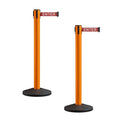 Crowd Control Warehouse CCW Series RBB-150 - Set of 2 Stanchion Retractable Belt Barriers - 16 Foot, Red"Caution - DO NOT Enter" White Letters Belt with Orange Post - Easy Assembly