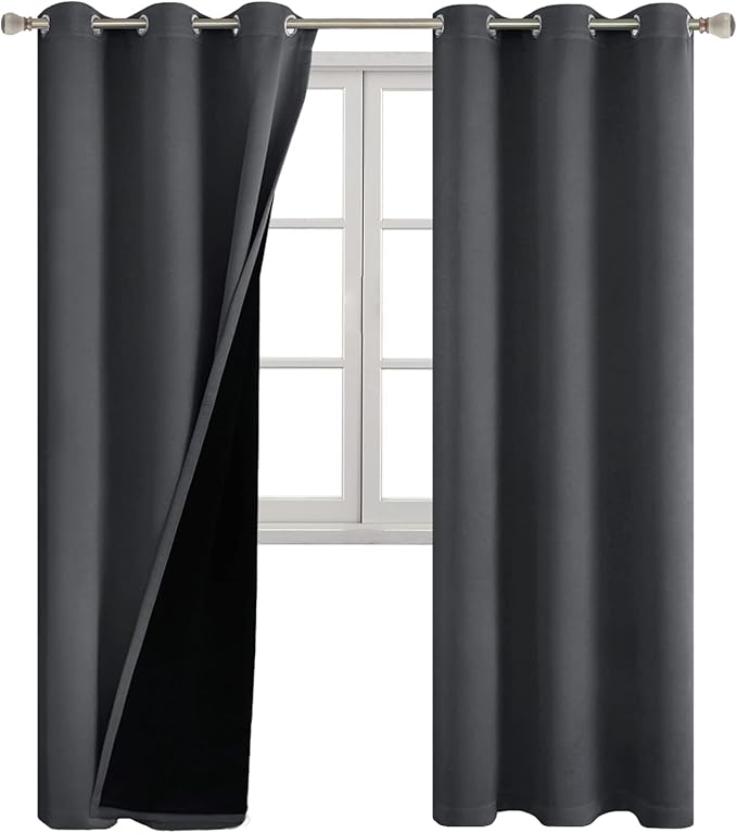 Dark Grey Blackout Curtains for Living Room 84 Inches Long, Thermal Insulated 100% Light Blocking Soundproof Grommet Thick Window Curtains for Bedroom, Each 42 Inch Wide
