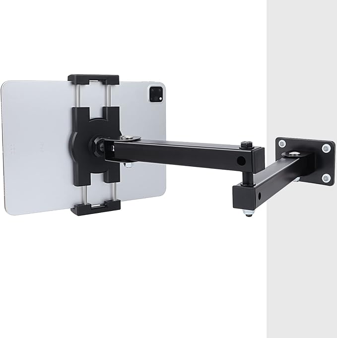 Foldable Wall Mount iPad Holder Tablet Mount Stand,360° Adjustable Tablet Holder,2-Stage Extendable Articulating Aluminum Alloy Arm,Compatible with 4.7~12.9" iPad/Nexus/e-Reader/Switch/iPhone