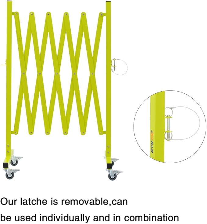 TRUNK Industrial Expandable Metal Barricade, 8 Feet, Matte Yellow, Portable Safety Barrier with Casters, Flexible Fence Mobile Barrier Gate, Adjustable Traffic Fence for Airport,School,Shopping mall