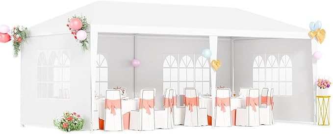 10x20 FT Party Tent, Outdoor Wedding Tents for Parties, Canopy Event Tent with 4 Removable Sidewalls, Waterproof Gazebo Shelter for Birthday Parties, Weddings, BBQs & Events (10X20FT-4Sides White)
