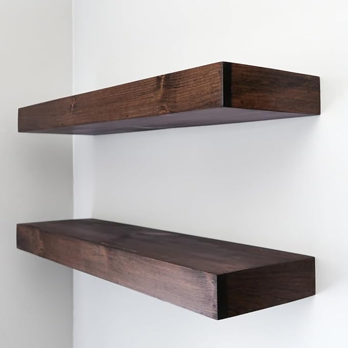 Urbandi Modern Floating Shelves 3 Inches Thick for Wall, Wide Shelves for Kitchen, Living Room, Bedroom, and Bathroom, Natural Pine Wood, Rustic Wooden Shelf, (Set of 2) (Provincial, 48Lx3Hx6D)