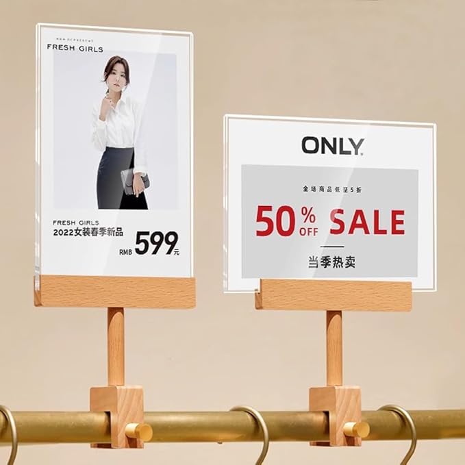 Acrylic Sign Holder with Clamp Double Head Display with Acrylic Frame Sign Holder Price Tag Clip for Clothing Stores (Vertical A4 210×297mm/8.27×11.69 inches)