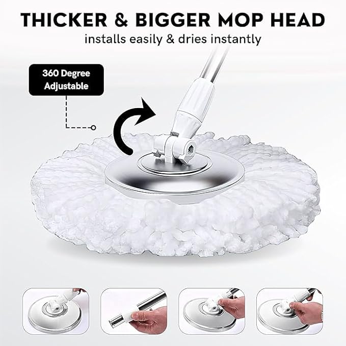 Mop and Bucket with Wringer Set, 360° Rotating Floor Mop Bucket on Wheels for Floor Cleaning, 3 Microfiber Mop Replacement Head Refills, 61"" Stainless Steel Extended Handle, Red&Black